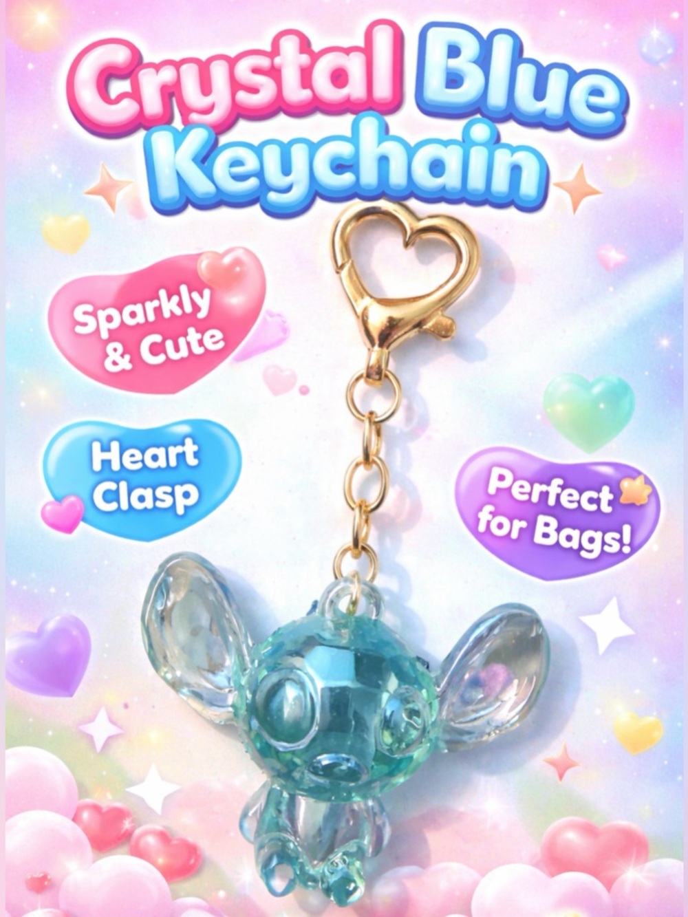 Crystal Blue Character Heart-Clasp Keychain